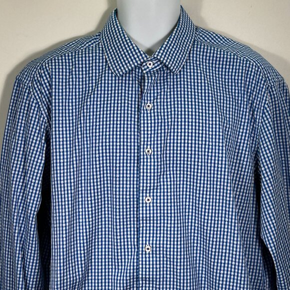 Robert Graham blue & white small plaids men dress shirt - Picture 6 of 8